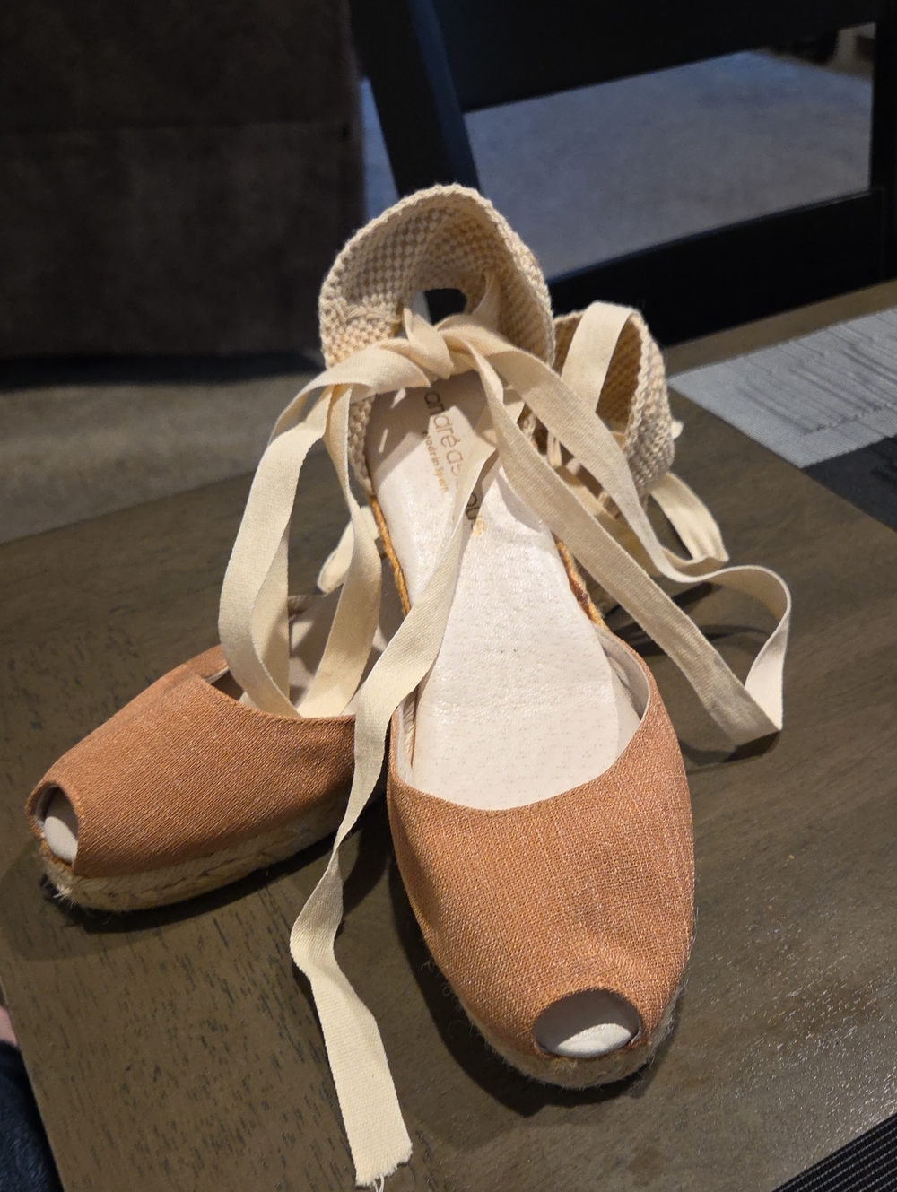 Andre Assous Copper Tan Tie-Ankle Peep-Toe Espadrilles